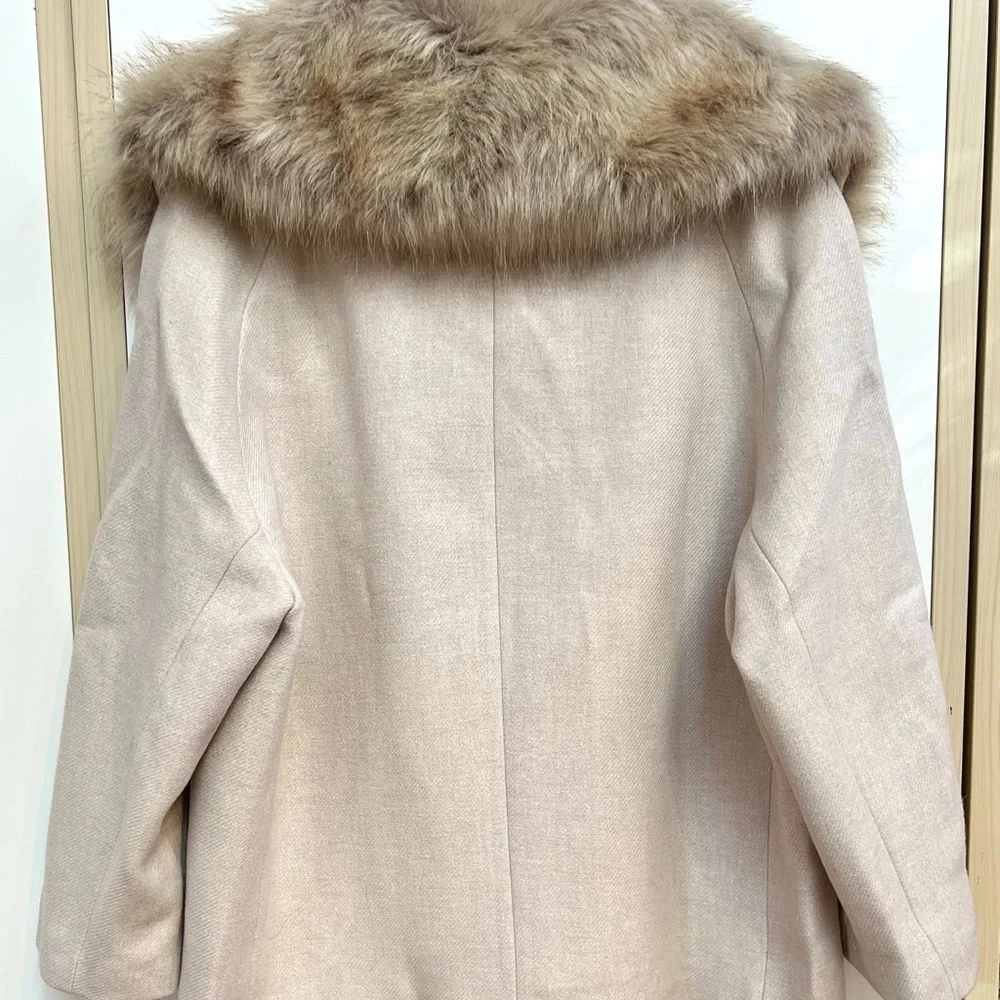 New Zara Manteco Wool Blend Coat Woman Beige Detachable Faux Fur Collar - Picture 4 of 4